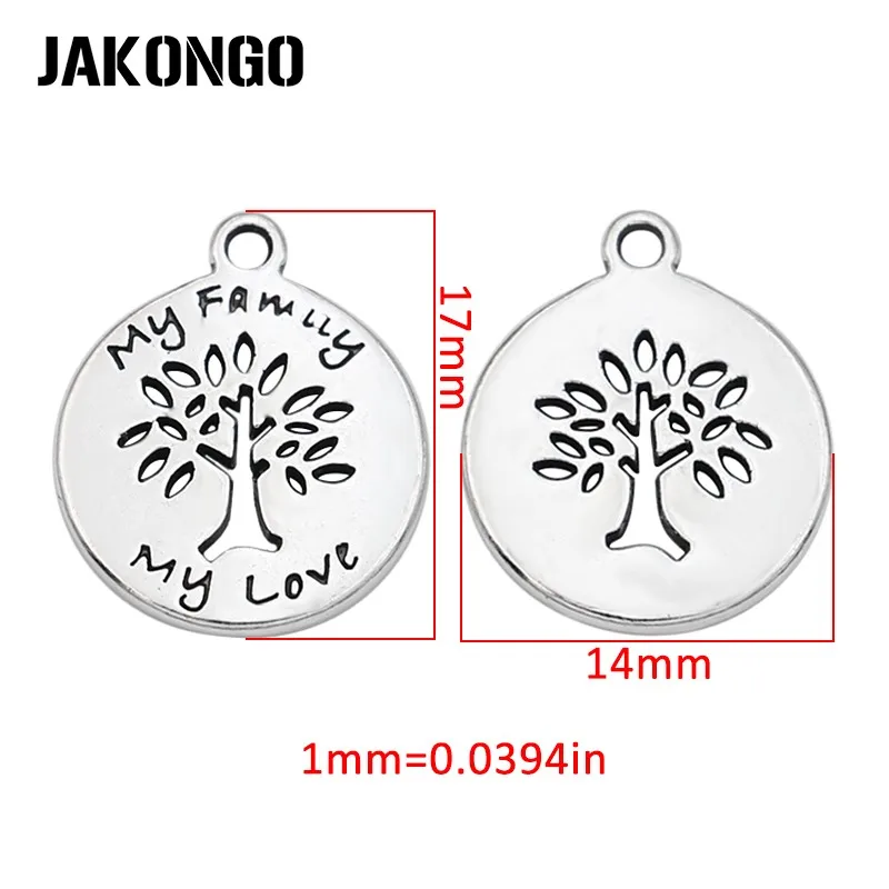JAKONGO, 20 шт., античные, посеребренные, дерево, любовь, семья, подвески, Подвески для изготовления ювелирных изделий, ожерелье, сделай сам, аксессуары, 14 мм
