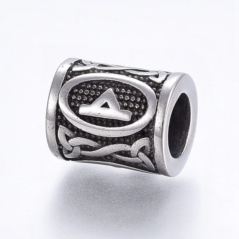10pc Beads with Viking Runes/Futhark/Futhorc Large Hole Column 304 Stainless Steel For DIY Making Necklaces Bracelets | Украшения и