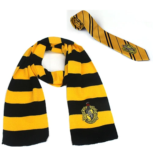 Взрослый ребенок Гриффиндор Слизерин Hufflepuff Ravenclaw шарф для косплея шляпа сенсорная перчатка галстук шарф мягкий теплый шейный платок Рождественский подарок - Цвет: Hufflepuff 2 Sets