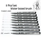 9 шт.лот водостойкий пигментный лайнер на водной основе гелевая ручка и кисть для рисования Мультяшные художественные принадлежности канцелярские принадлежности 6986