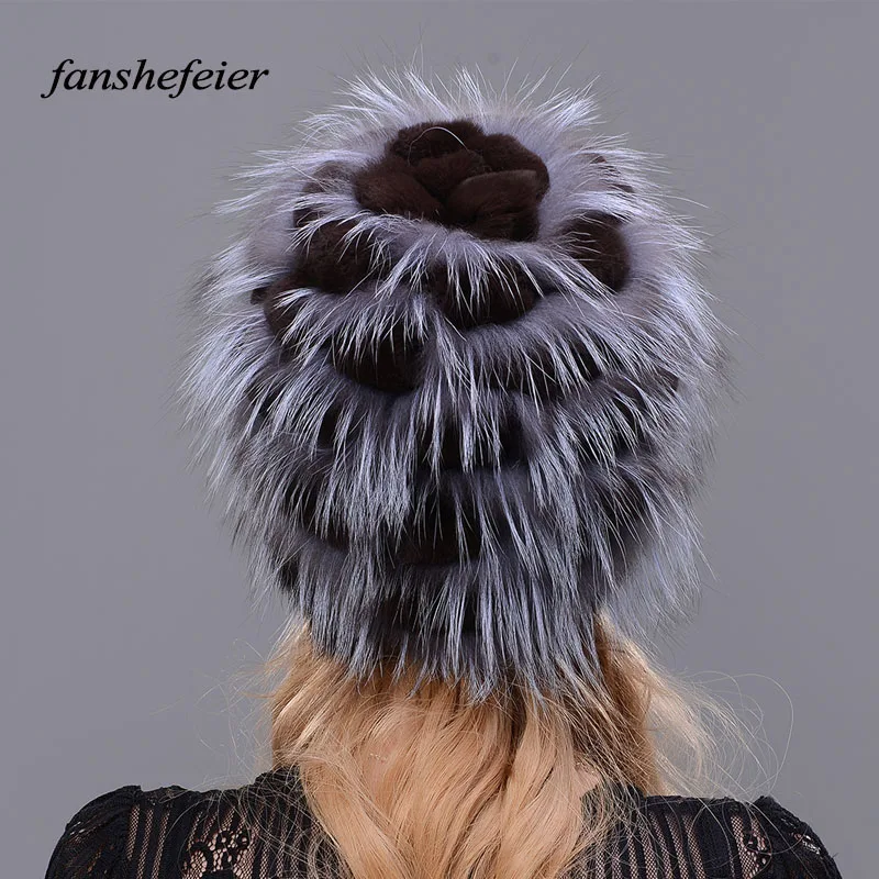 Fanshefeier, женские вязаные шапки, достаточно теплая меховая шапка, женская зимняя норковая шапка из натурального кроличьего меха, шапки из меха серебристой лисы