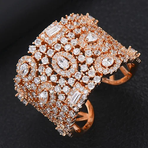 Rose Gold Godki роскошный кубический цирконий Свадебные Кольца для женщин Свадебные обручальные ювелирные изделия CZ Femmale аксессуары весь палец кольца - Цвет основного камня: Rose Gold
