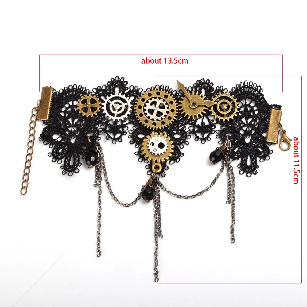1pc Chian bracelet Женские стимпанк Коричневые кружевные наручные манжеты марочный нарукавье Аксессуары для косплея - Цвет: 1pc Chian bracelet