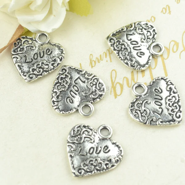 50 шт./лот винтажные металлические подвески в виде тибетского серебряного сердца