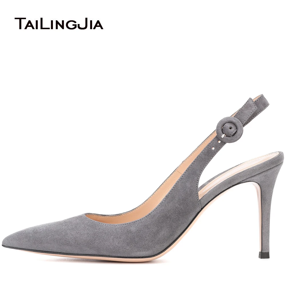 

Pointed Toe High Heel Slingbacks Women Grey Elegant Heeled Pumps Red Evening Dress Shoes Ladies Summer Party Heels Big Size 2021