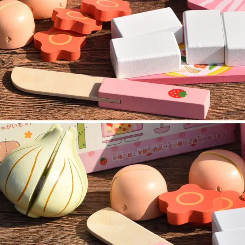 

1Set Wooden Kitchen Tableware Tools Toy Play House Hot Pot Vegetable Toys for Christmas Birthday Party Gifts