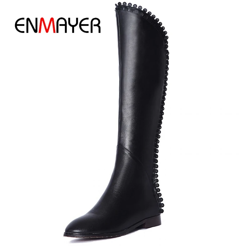

ENMAYER New Arrival women fashion solid knee high flat with boots lady round toe boots Big size 34-40 ZYL722