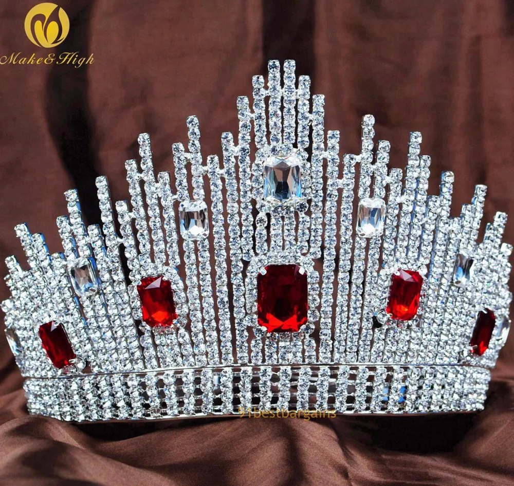 

Red Crystal Miss Universe Pageant Tiaras Large Crowns Austrian Rhinestone Headpiece Wedding Bridal Prom Party Costumes