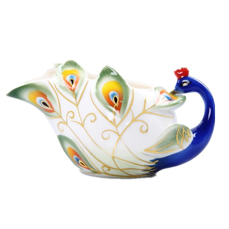 Новый эмалированный 3D Павлин керамический кофейник молочный чайник креативный