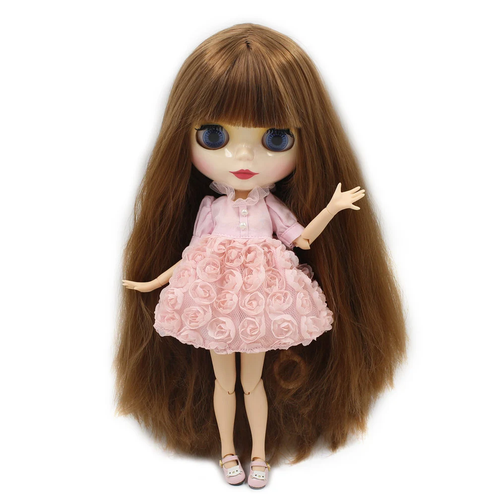 Ледяной DBS Blyth кукольные нет. QN1741 каштановые прямые волосы на шарнирное тело из