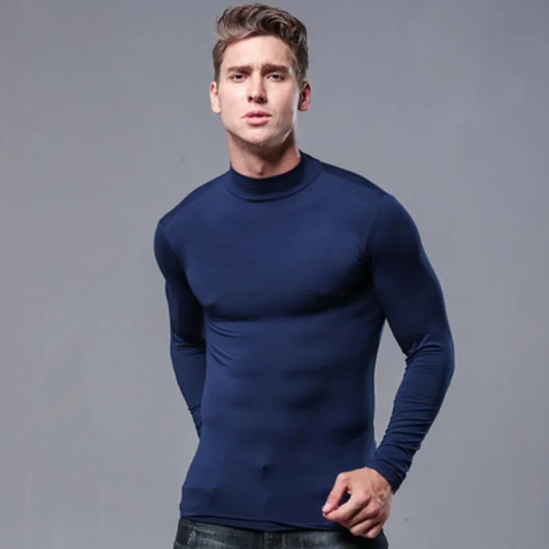 half T blue Мужская футболка мужская футболка футболки с длинными рукавами Модальная Термофутболка тонкая Облегающая водолазка футболка s мужской верх одежда Весна Белый - Цвет: half T blue