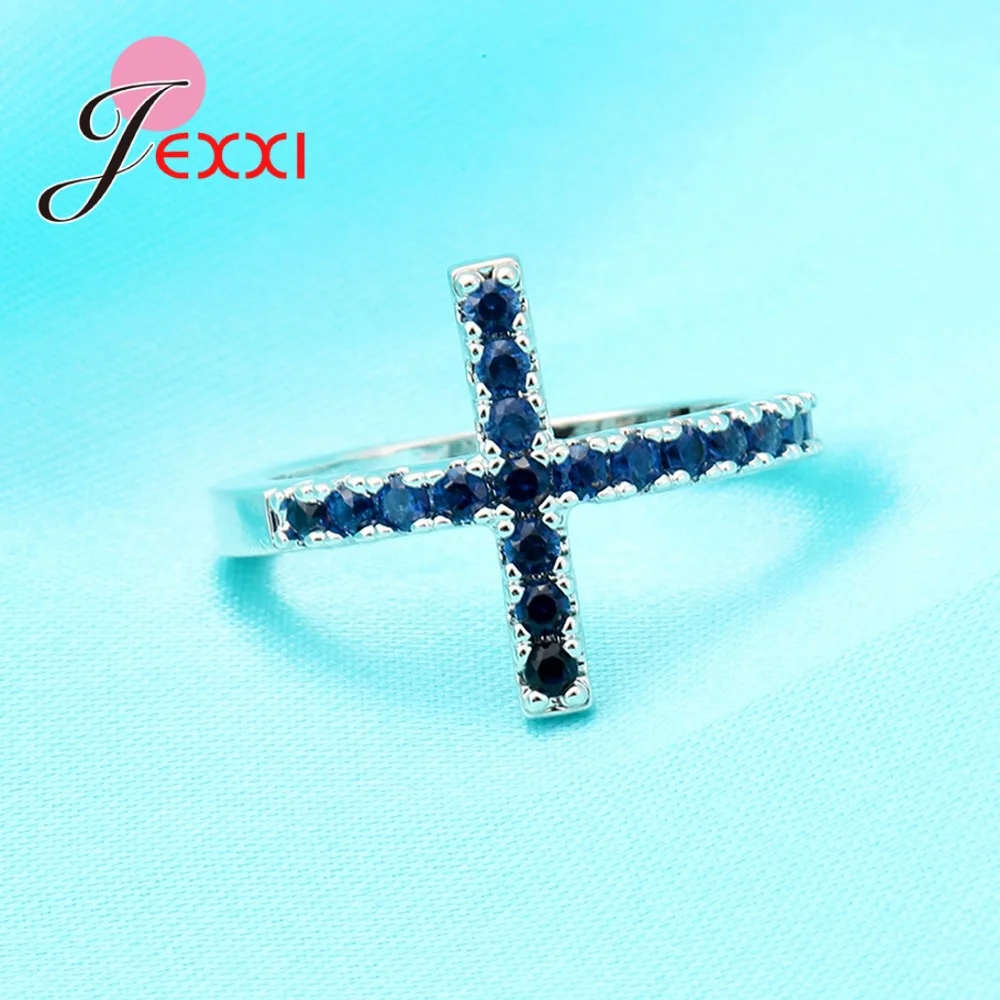 

Big Promotion New Arrival Shinning Cross Type Rhinestone Great 925 Sterling Silver Good Anniversary Rings For Girls/Women