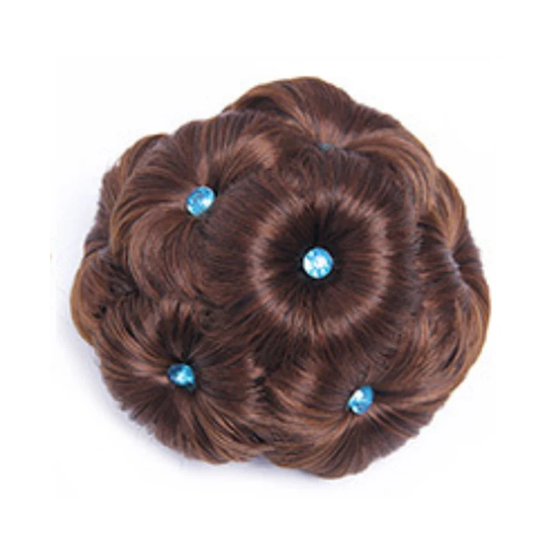 Light brown blue Невесты волос кольцо цветы шиньон вьющиеся волосы парик женский алмаз булочка макияж - Цвет: Light brown blue