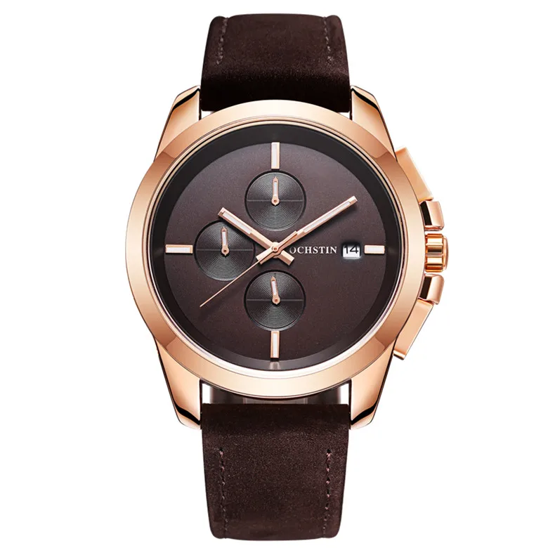 Rose coffee 059A OCHSTIN мужские часы лучший бренд класса люкс мужские кожаные водонепроницаемые спортивные Кварцевые Хронограф военные наручные часы Мужские часы montre - Цвет: Rose coffee 059A
