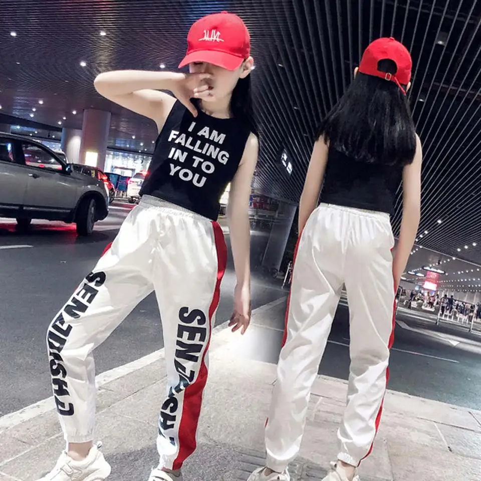 Kids Letter Crop Tank Tops Legging Two Pieces Set For Girls Summer Style Teenage Girl Hip Hop Clothing 10 12 14 16 Years | Детская