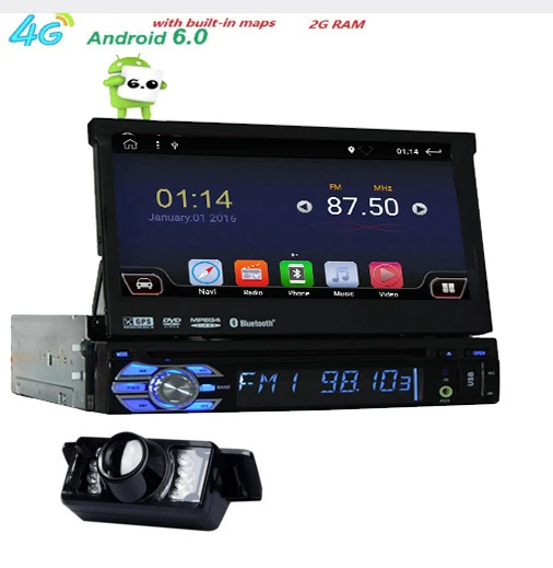 Универсальный автомобильный DVD плеер 1 din Android 7 четырехъядерный GPS Wifi BT Радио 2 Гб
