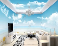 beibehang thicken sound absorption personality wallpaper blue sky white clouds romantic beach theme space full house wall paper