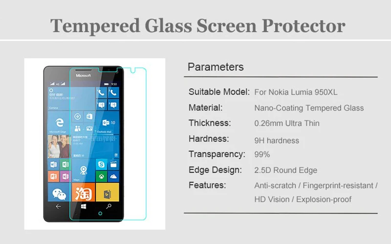 2.5D 0 26 мм 9H закаленное стекло для Microsoft Lumia 950 950XL Защитная пленка Nokia XL | Мобильные