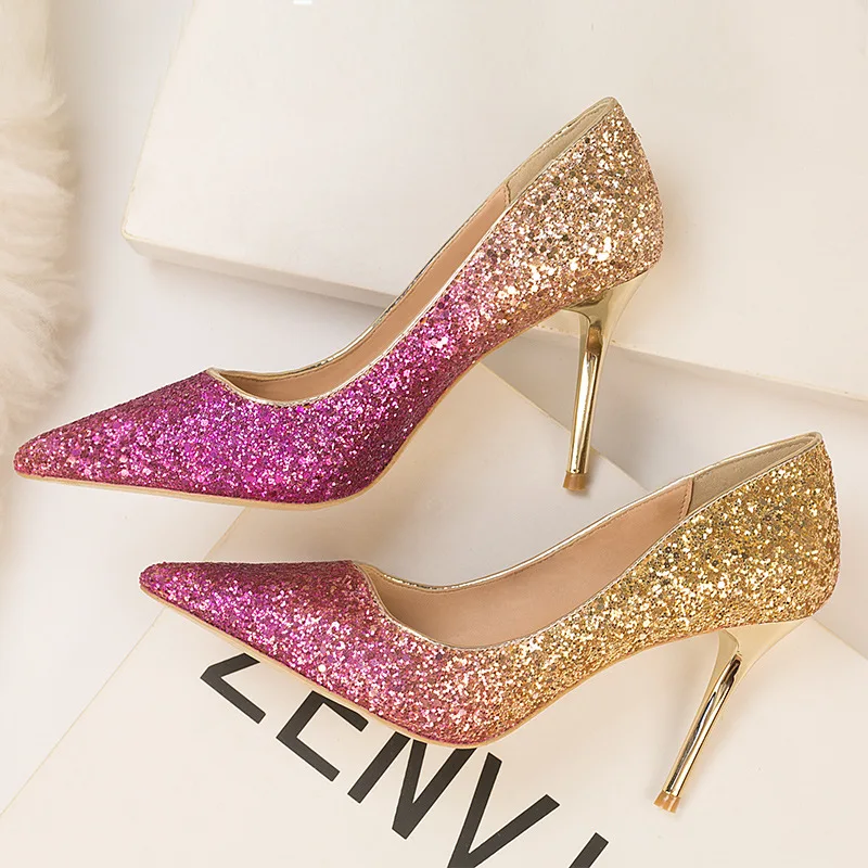 

2022 Women Pumps Sexy High Heels Shoes Glitter Bright Pumps Women Shoes Female Stiletto Wedding Bridal Shoes Women Heels 9cm