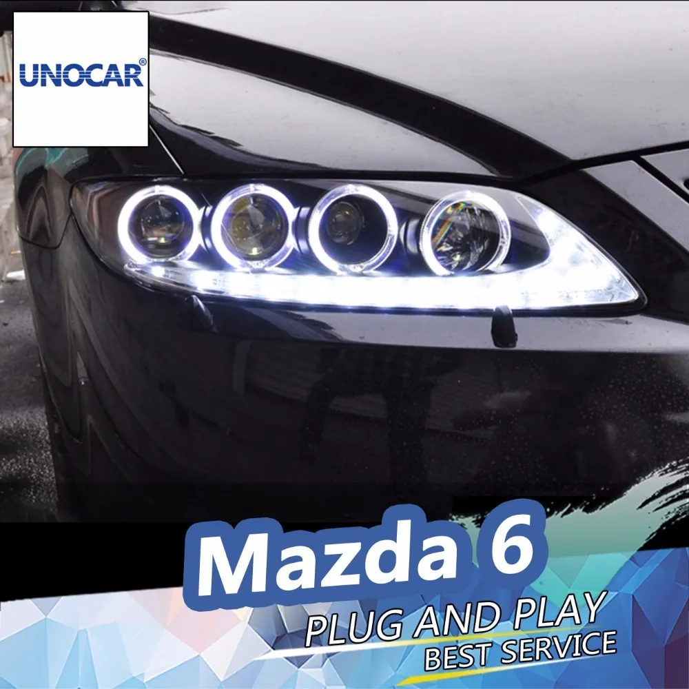 UNOCAR for Mazda 6 Headlights 2004-2013 Mazda6 LED Headlight Angel Eye DRL Bi Xenon Lens High Low Beam Parking | Автомобили и