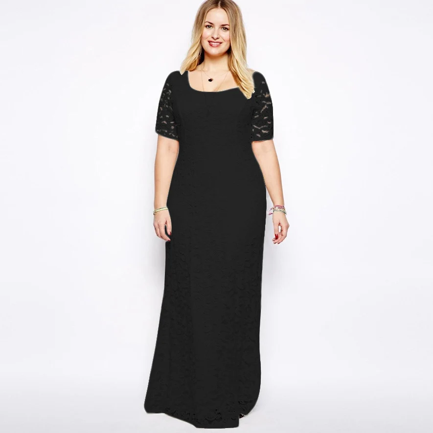 2XL-9XL вечернее платье плюс размер женское длинное черное кружевное Элегантное
