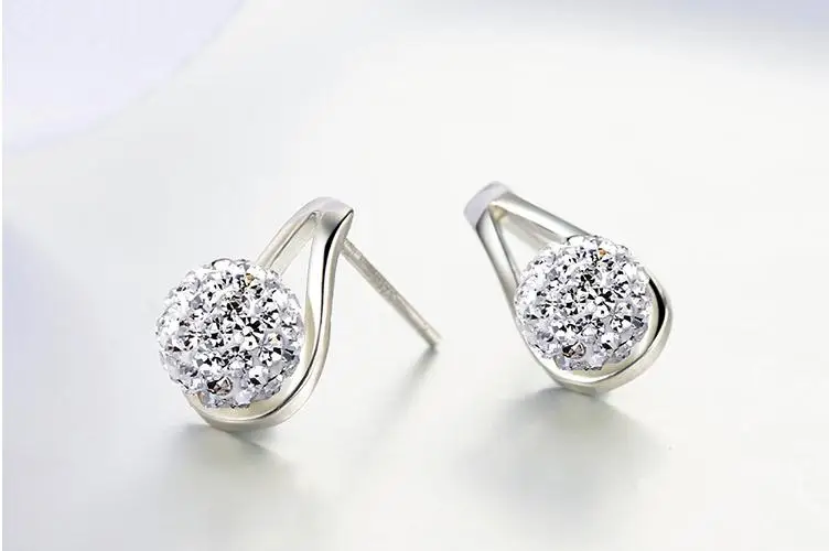 

100% 925 sterling silver high quality shambhala crystal ladies'stud earrings wholesale jewelry women girls birthday gift