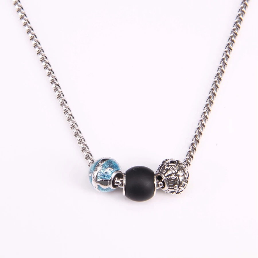 Томас зигзаг и обсидиан бисера Цепочки ожерелья Fit карма бисер Европейский Rebel Heart