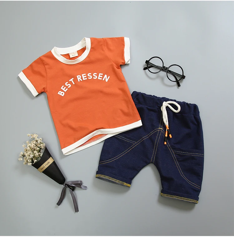 ashion Summer Children Boy Girl Clothes Sets Kids 2pcs Cotton Letter Short Sleeves T-Shirt Toddler Child Clothing Suit |
