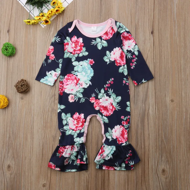 

Emmababy Newborn Baby Girl Flower Ruffled Romper Jumpsuit Clothes Fashion Girls Autumn Outfits Floral Rompers ropa for girl