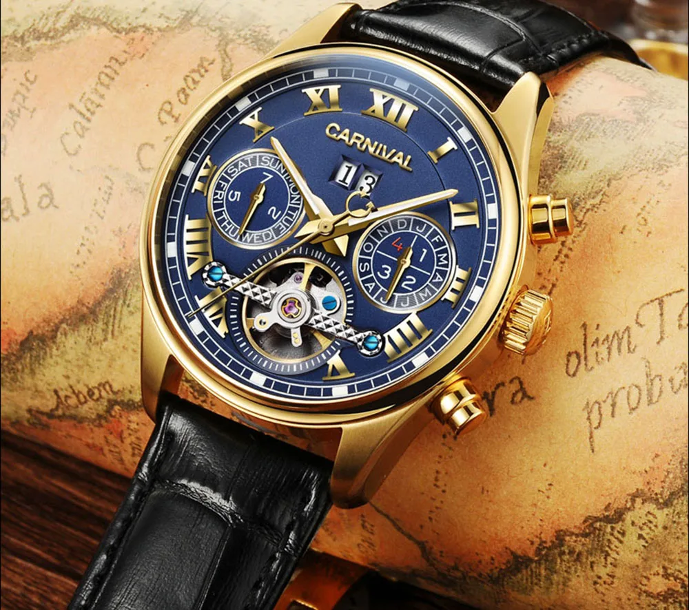 Carnival Tourbillon автоматические часы для мужчин Роскошные Золотые механические часы сапфировое стекло 30 м водонепроницаемые мужские часы reloj hombre