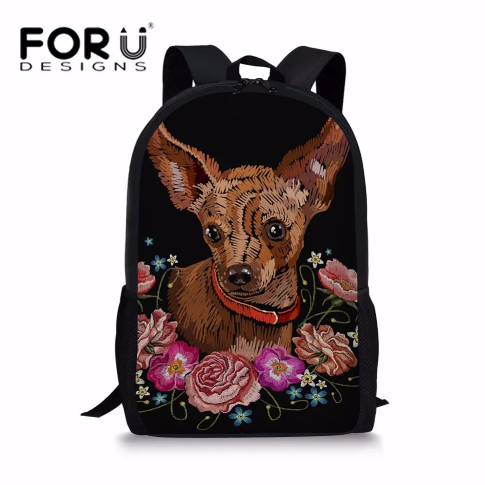 FORUDESIGNS/Школьные сумки с принтом Чихуахуа для девочек подростков Школьный Рюкзак