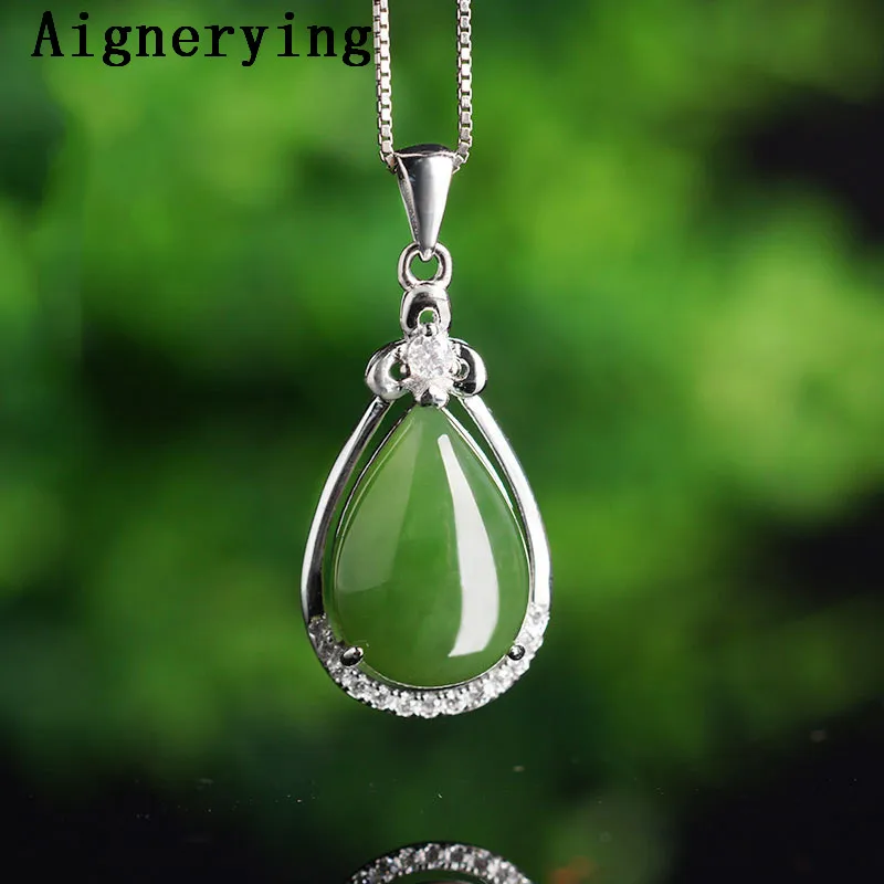 Para Vintage for Women/Men Necklace S925 silver inlaid Porte Certificate natural Green Jade Pendant Bijou Necklaces Gift Box | Украшения и