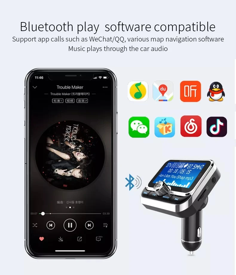 Автомобильный MP3-плеер ALLSOME, fm-передатчик, модулятор, поддерживает 7 языков, интеллектуальное шумоподавление, Bluetooth 4,1, автомобильный комплект