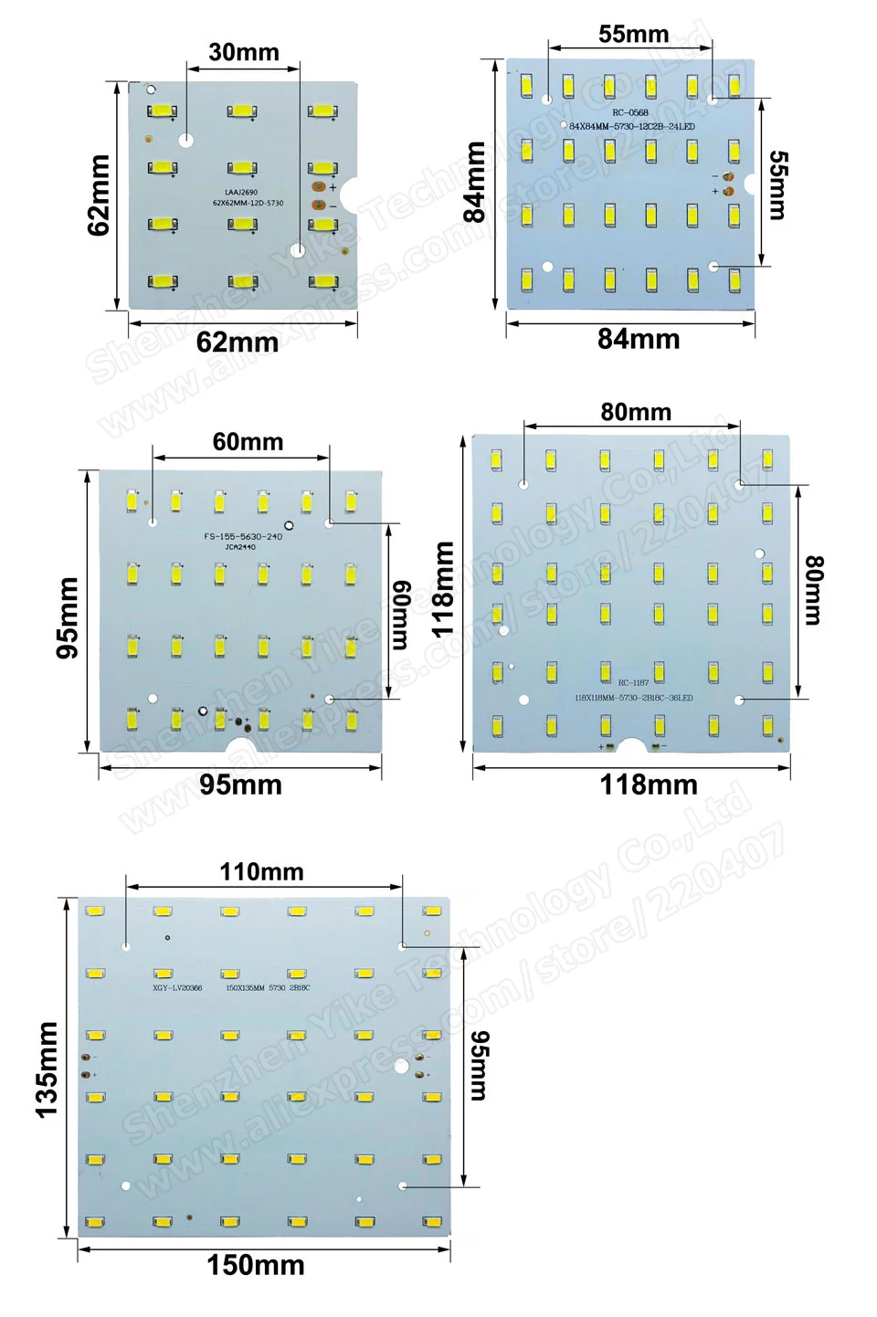 Luz de techo led 6W 12W 15W 18W, led pcb con 5730 para bombilla, base de placa de aluminio con chip smd5730