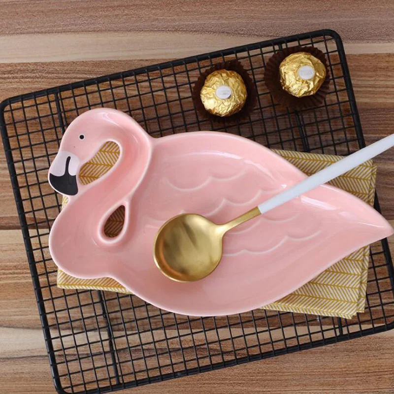 3D Flamingo Plate Pink Bird Creative Ceramic Dishes Snacks Dried Fruit Dessert DIY Birthday Wedding Party Supplies | Дом и сад