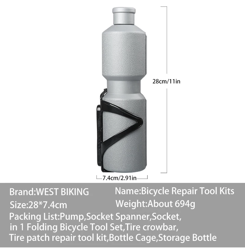 WEST BIKING, 7 в 1, складные велосипедные инструменты, бутылки для хранения, многофункциональные ремонтные инструменты, наборы для горного велосипеда, чехлы для бутылок, велосипедные инструменты