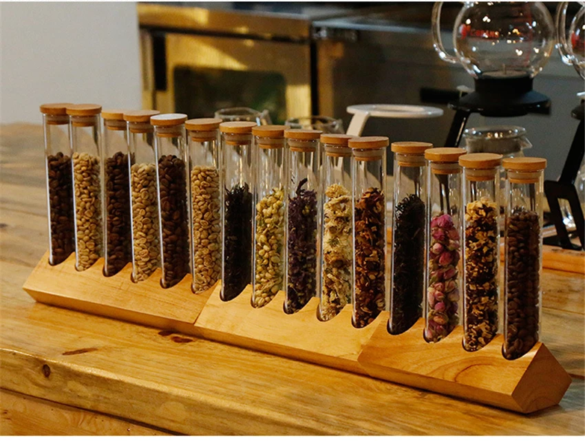 Creative Wooden Coffee Beans Flower Tea Display Rack Stand Cereals canister Glass Test Tube sealed Storage Decorative Ornaments
