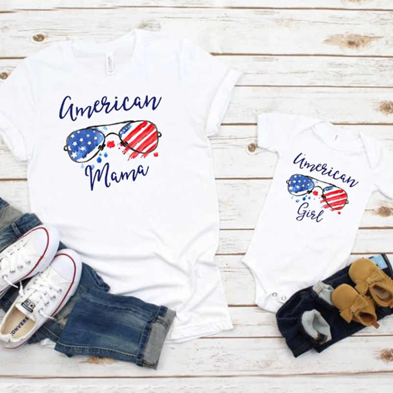

American Mama Daughter Tshirt Girl 4th of July Tee Celebration Set Mom and Daughter Shirt Fourth of July XXL Red White & Blue