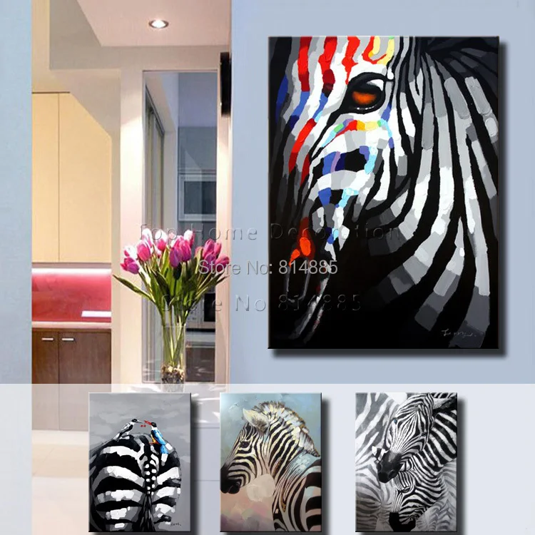 Модный Рисунок Зебра на холсте черно-белая ручная роспись абстрактная картина
