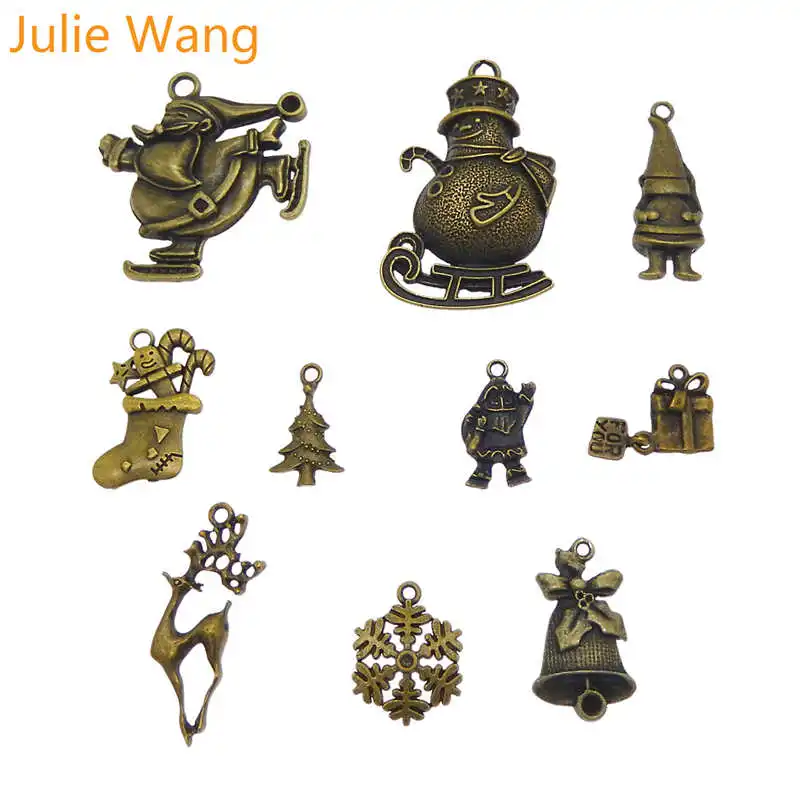 Julie Wang Antique Colors Mixed Christmas Deer Bell Santa Claus Alloy Charms Necklace Pendant Bracelet Jewelry Making Accessory | Украшения