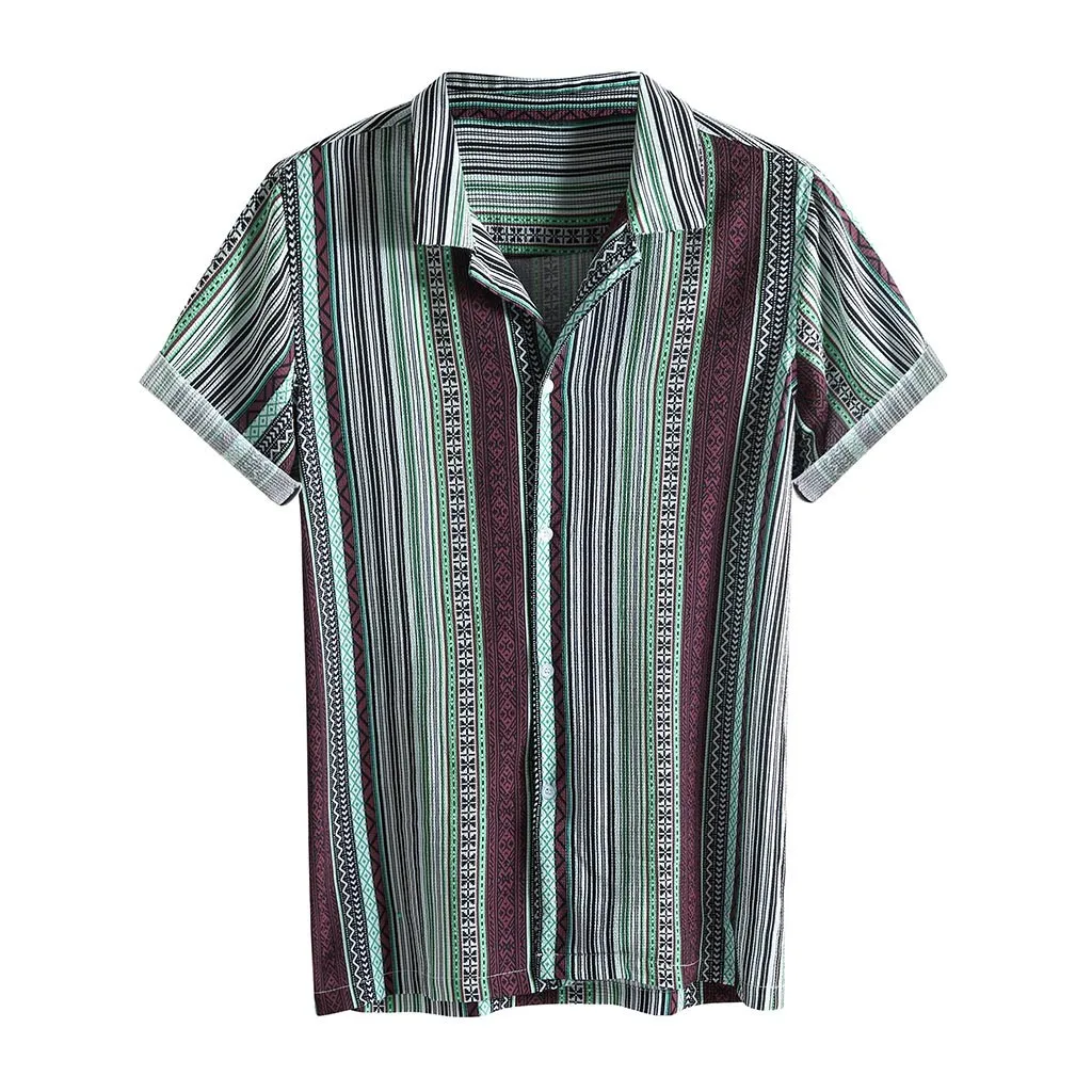 Blouse Shirt Men Rainbow Striped Hawaiian Holiday Short Sleeve Summer Casual Harajuku Top Camisa Hombre Street Clothes 19Je