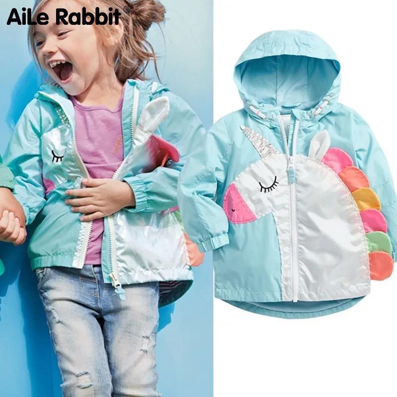 blue Aile Rabbit/ Новая Осенняя ветровка на молнии с синим единорогом для девочек, куртка-кардиган, осеннее пальто для мальчиков 4-10 лет, детская одежда - Цвет: blue