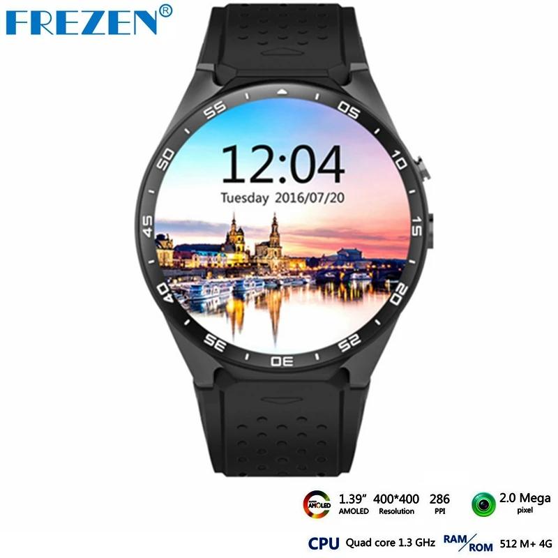 FREZEN Kingwear KW88 Android 5 1 Смарт часы 3g WI FI 39 дюймов SmartWatch телефон Mtk6580 Nano SIM монитор
