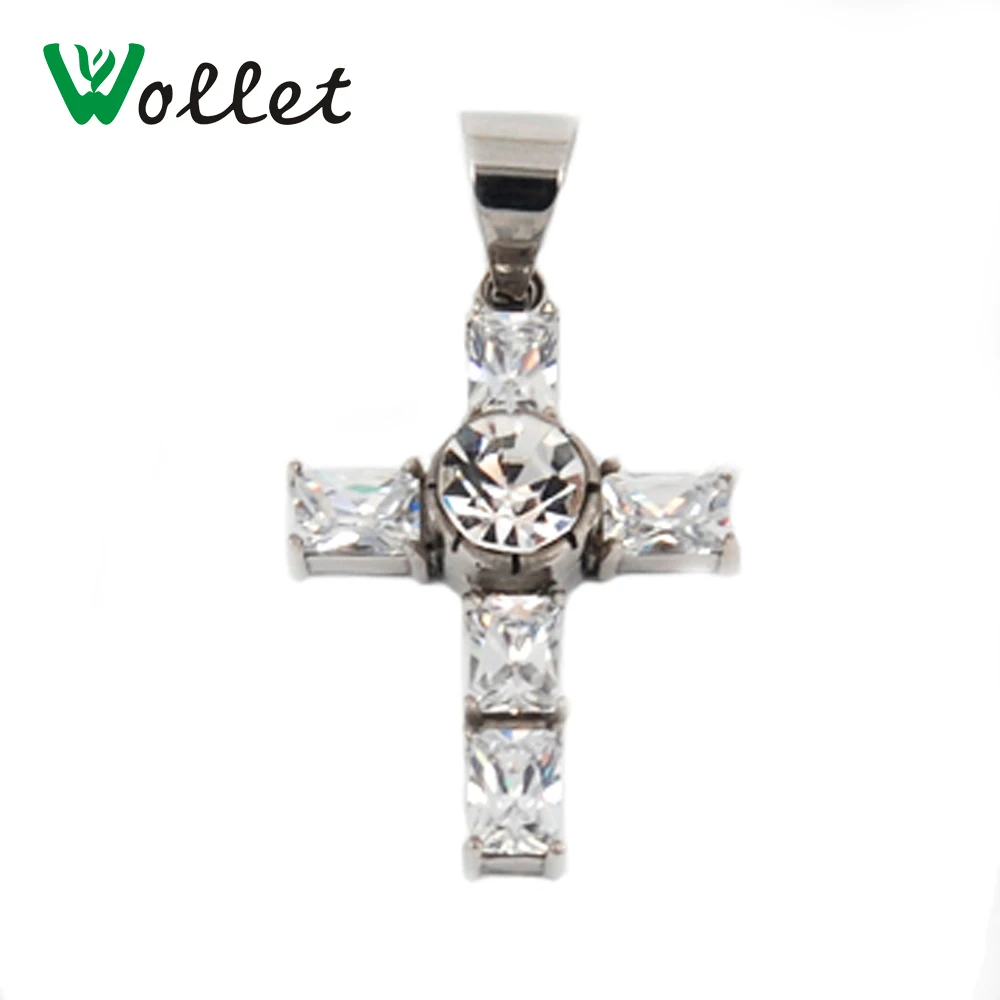 

Wollet Jewelry Christian Cross Pendant For Men Women 316L Stainless Steel CZ Stone Rose Gold Color No Plating