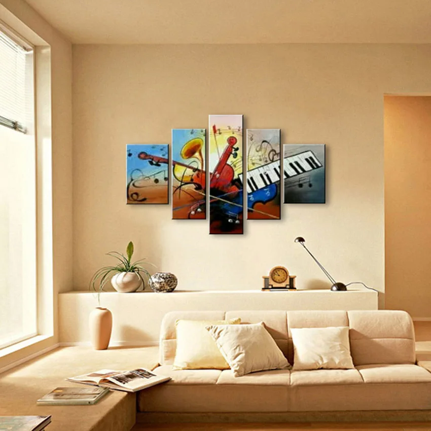 Modern Hand-painted wall art picture home decoration abstract Piano oil painting on canvas 5pcs/set combination for living room | Дом и сад