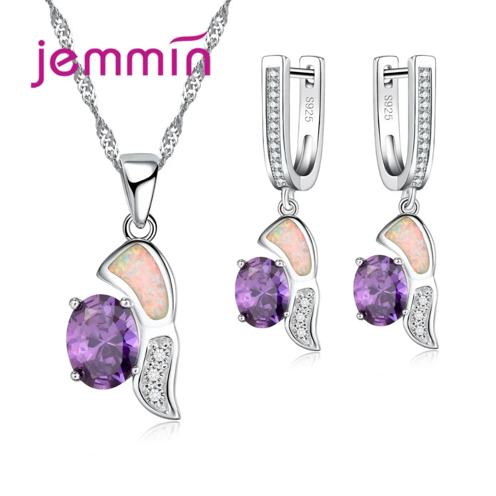 

Exquisite Multicolor Opal Rhinestone Jewelry Sets for Women 925 Sterling Silver Gift Geometric Necklace Earrings Set for Wedding