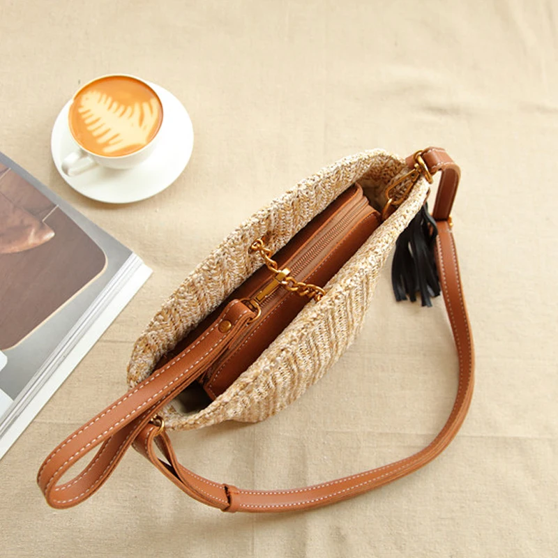 EXCELSIOR модная сумка мешок новая соломенная Для женщин Crossbody Сумка Женская Плетеный