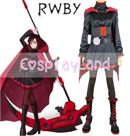 RWBY Season 1 Red Trailer Ruby Rose Black Gothic Dress Anime Cosplay Costume Halloween Party for Women | Тематическая одежда и