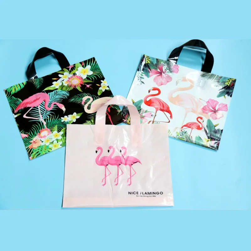 50Pcs Kawaii Clothes shopping Bag Baking Food Package Cake Dessert Sack Cartoon Flamingo Plastic Packaging Candy Gift Bags | Дом и сад
