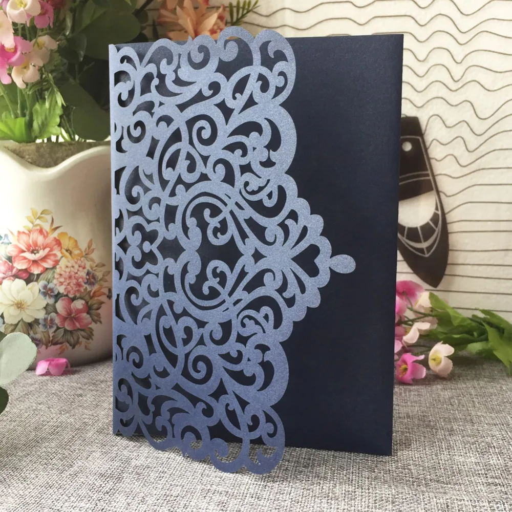 100 шт новейший жемчужный бумажный лазерный вырез Пригласительные открытки